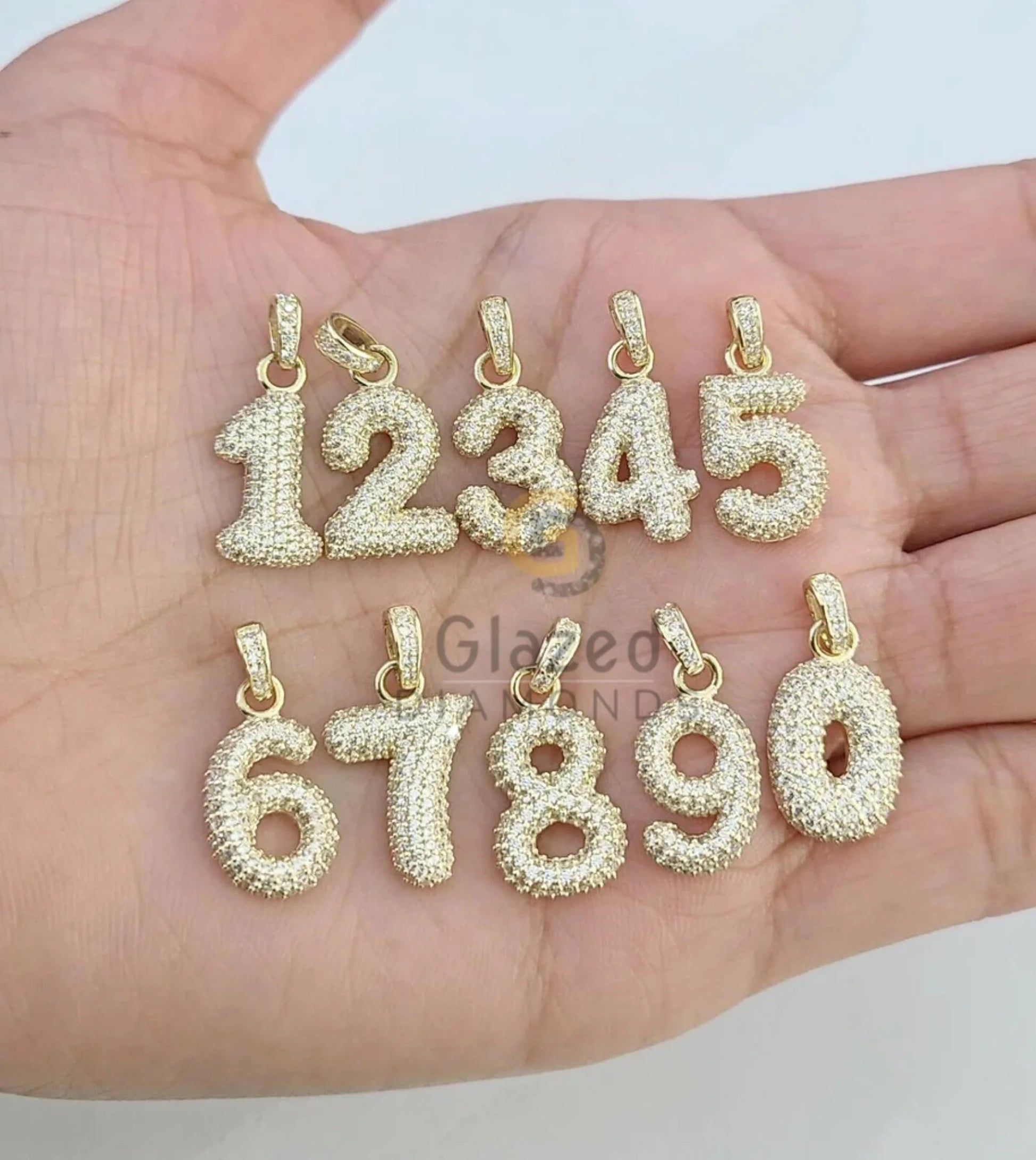 0-9 Diamond Number Pendant for Gifts