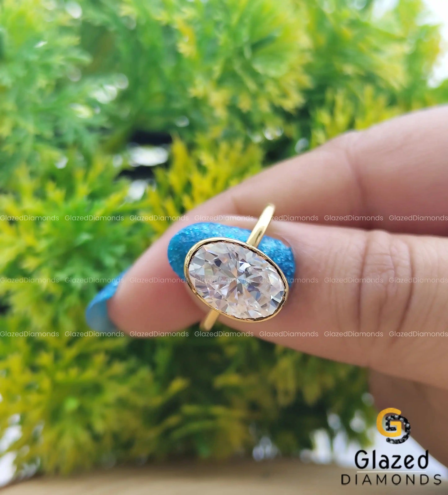 10K Gold Oval Moissanite Bezel Wedding Ring