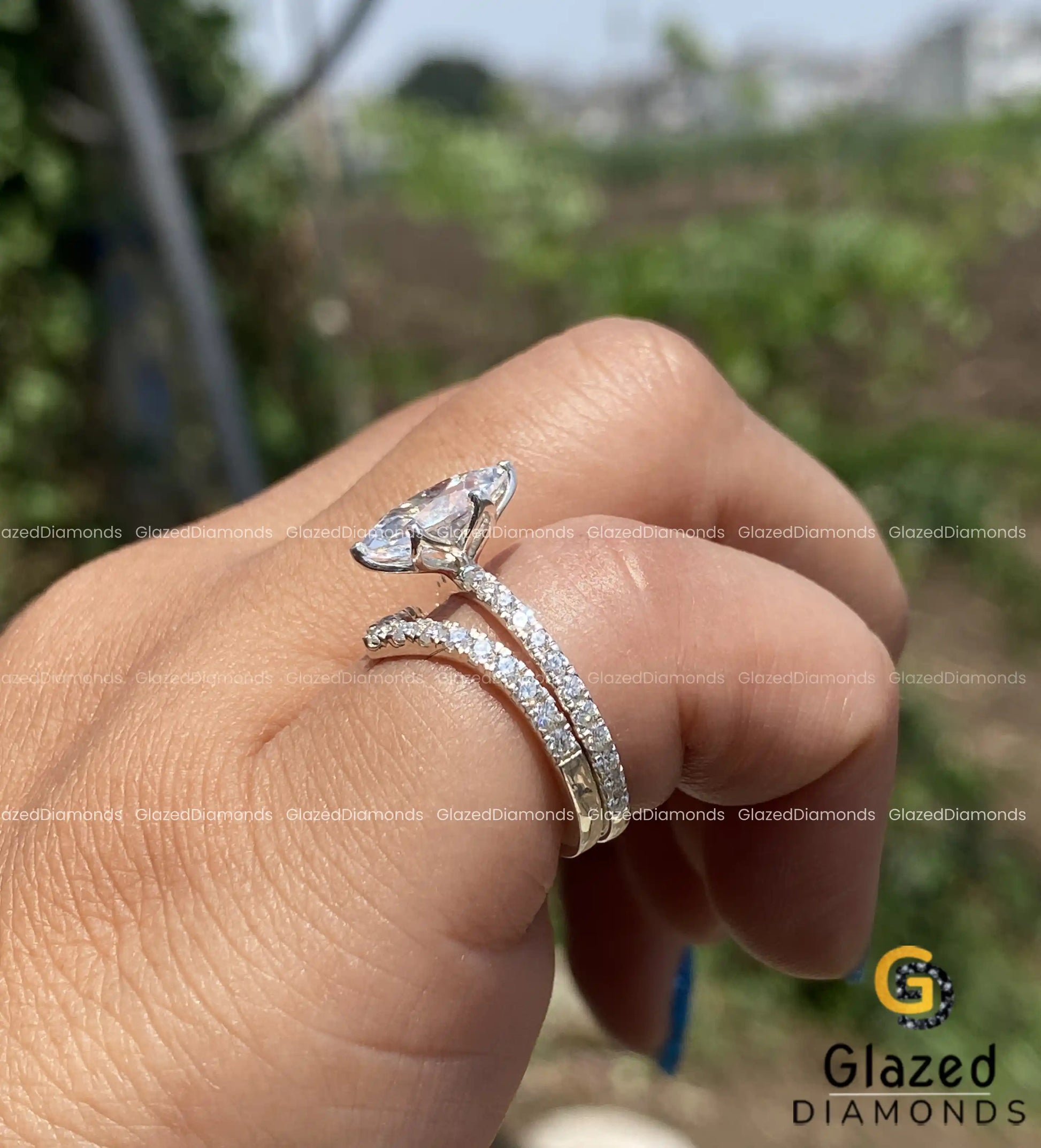 10K white Gold Marquise Art Deco Bridal Set Ring