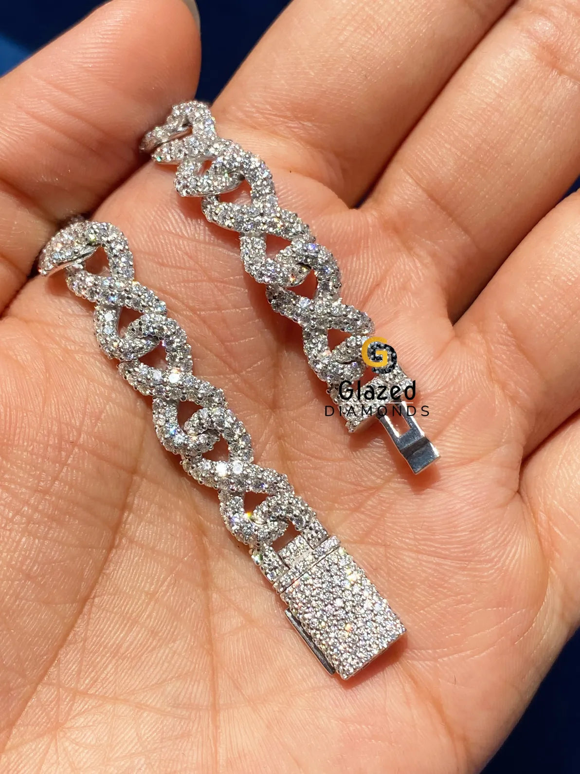 10MM Round Moissanite Diamond Studded Infinity Link Chain Bracelet