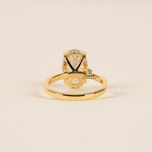 14K Solid Gold Oval Lab Diamond Hidden Halo Ring