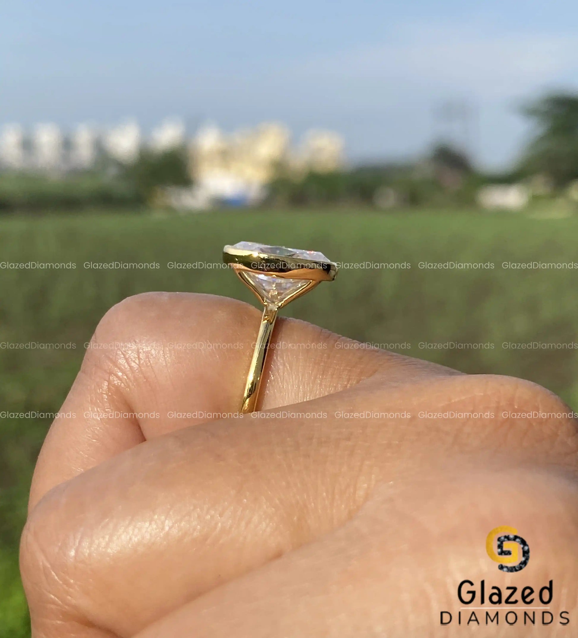 14K Solid Gold Oval bezel Setring for Anniversary