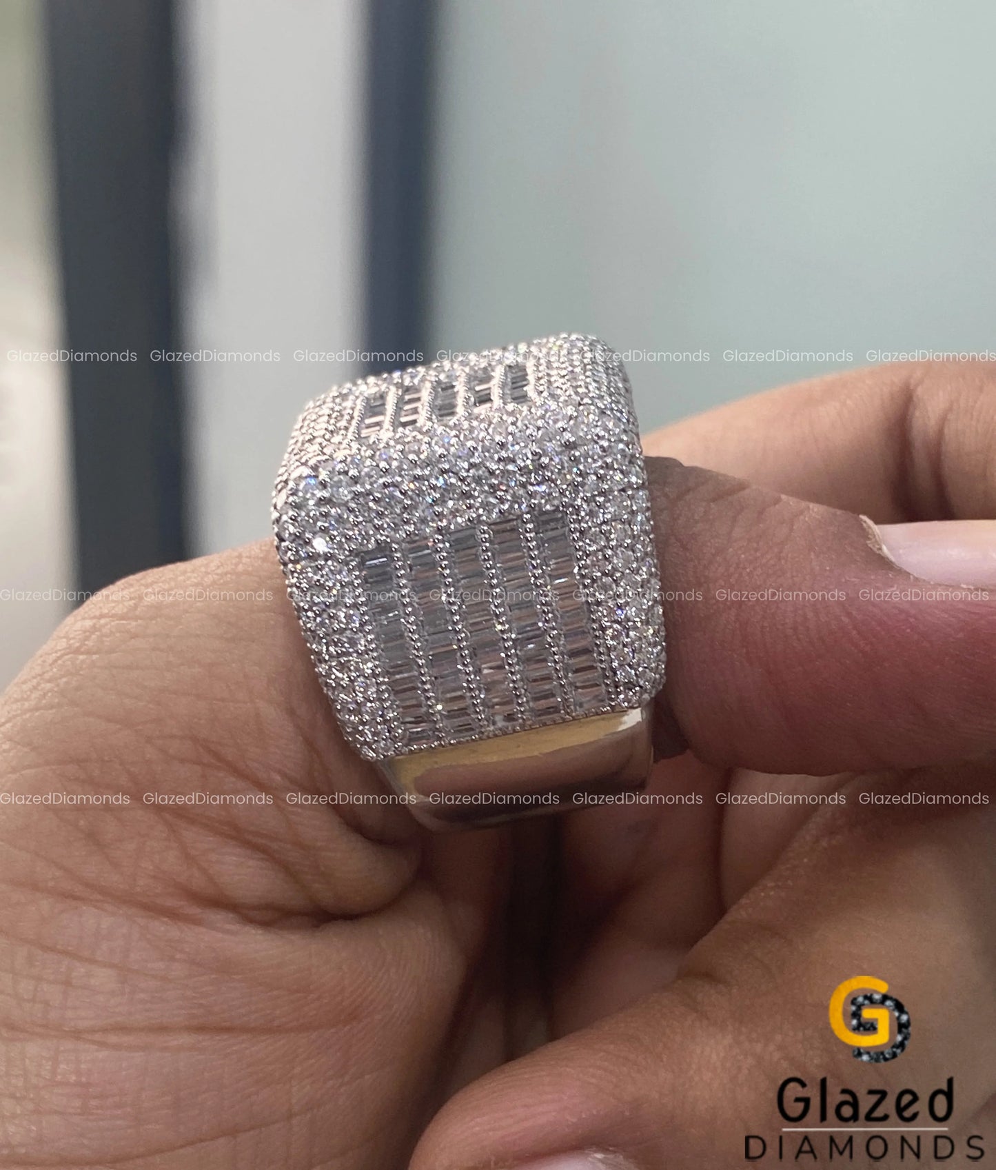 14K White Gold Baguette Iced Out Ring