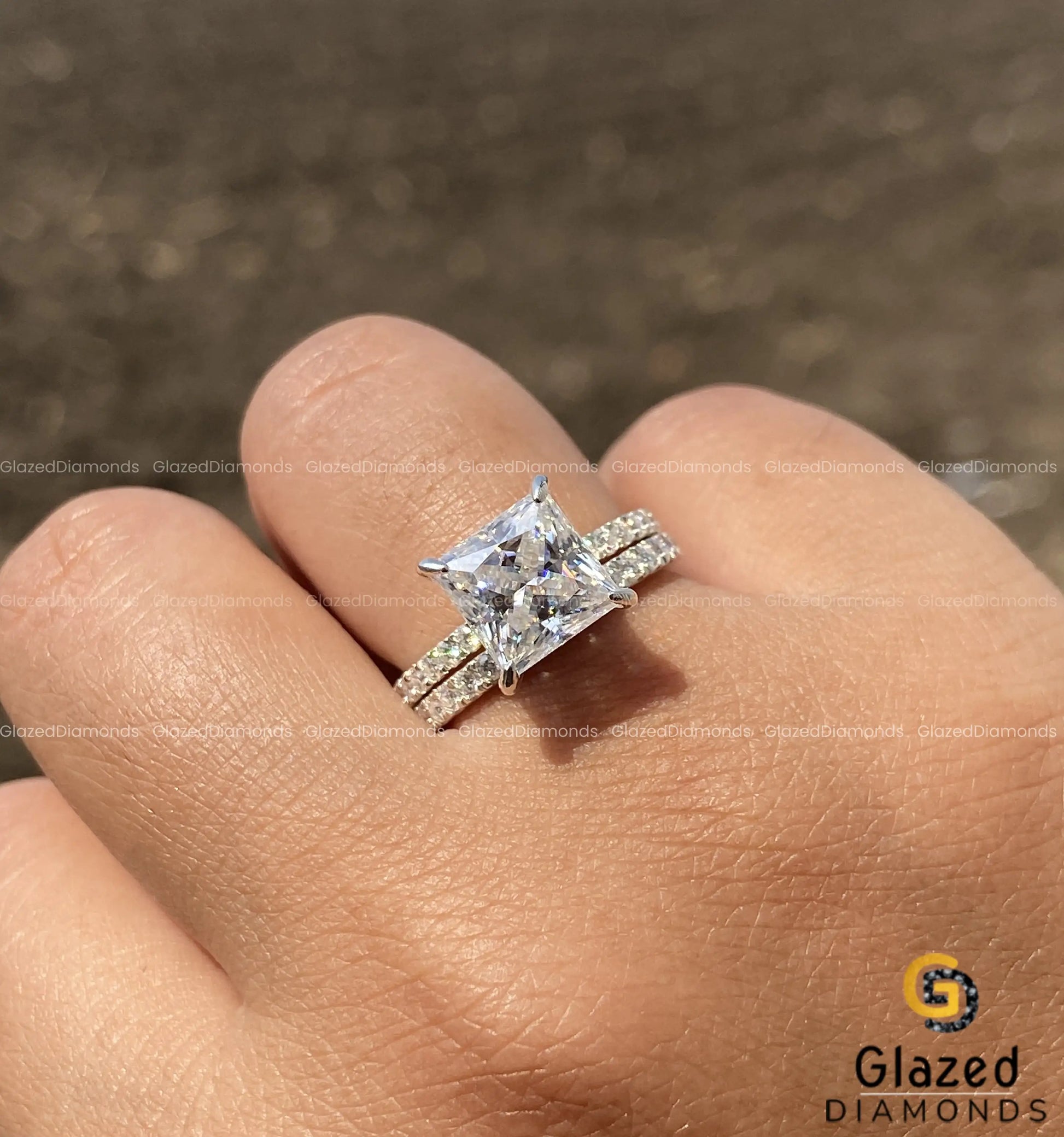 14K White Gold Princess Bridal set Rings