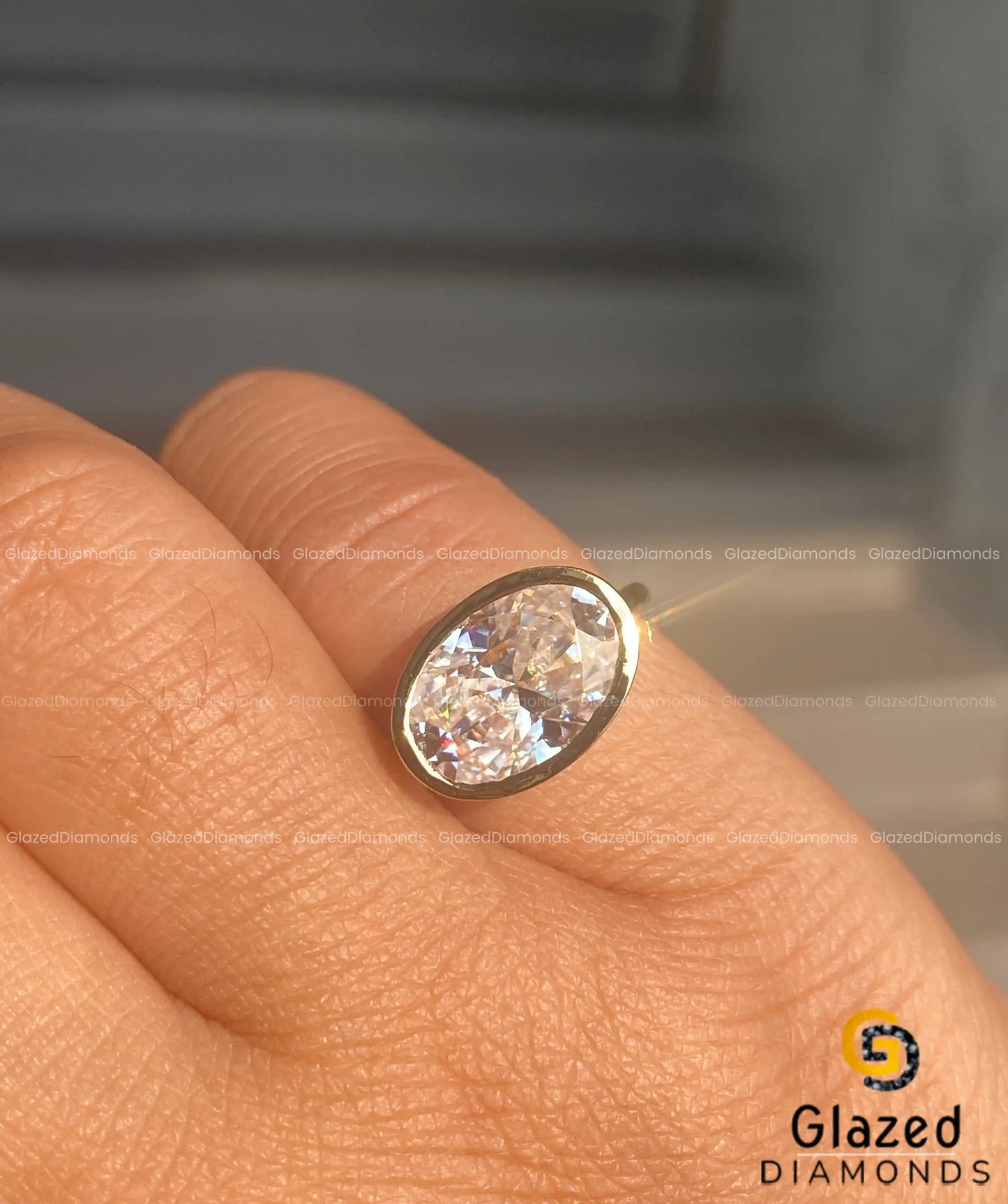 14K Yellow Gold East West Oval Solitaire Ring for Her