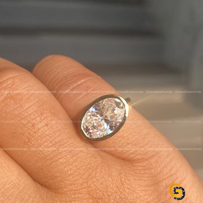 14K Yellow Gold East West Oval Solitaire Ring for Her