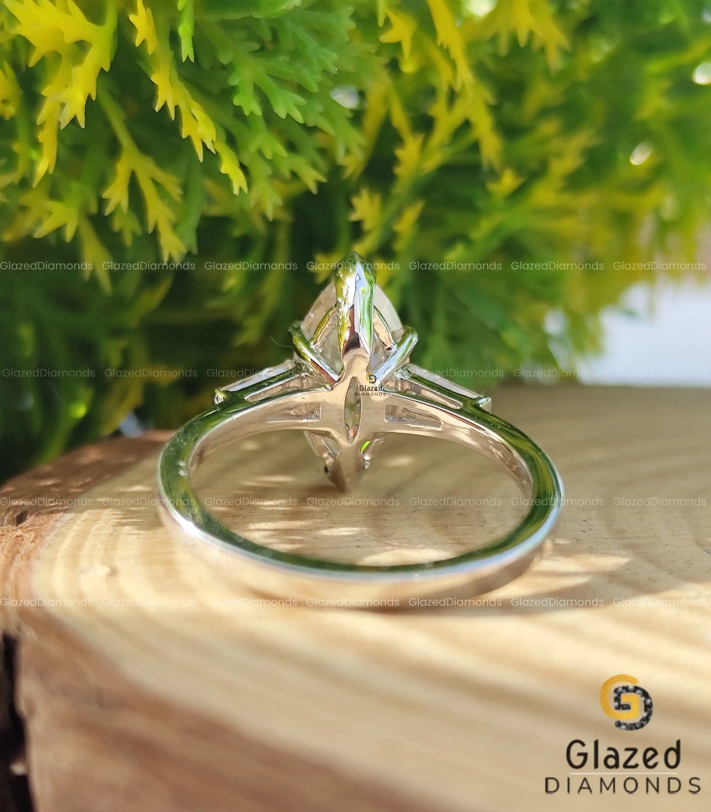 14K white Gold Three stone Ring