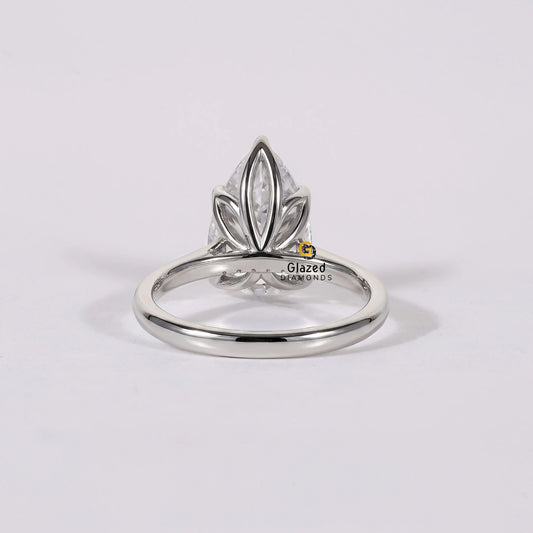 3Ct Pear Cut Tulip Set Lab Grown Diamond Engagement Ring For Women