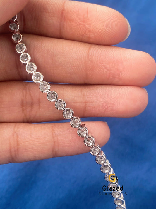 3MM Round Moissanite Bezel Set Tennis Link Bracelet 925 Silver