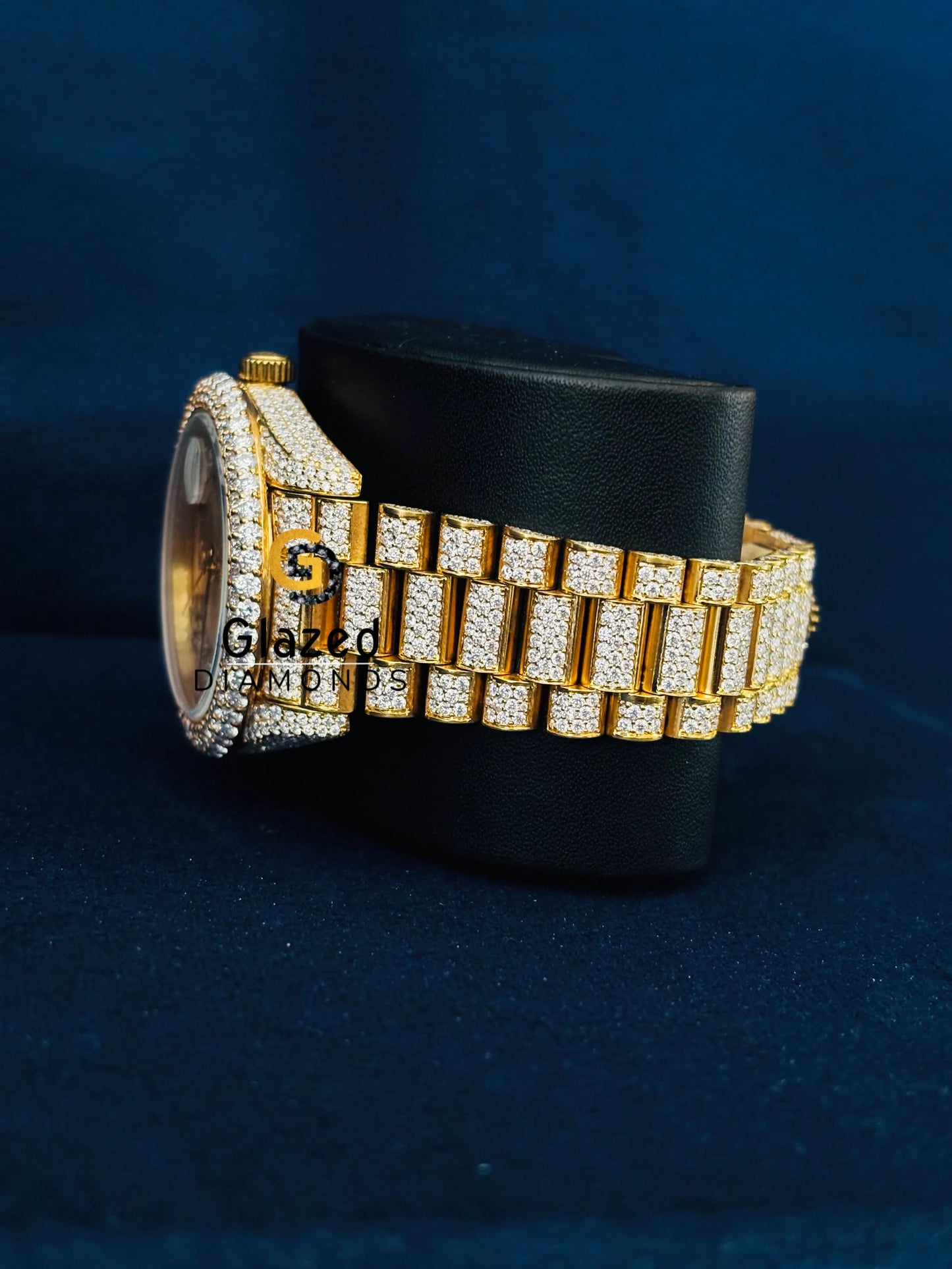 Yellow Dial Studded Roman Number Moissanite Watch