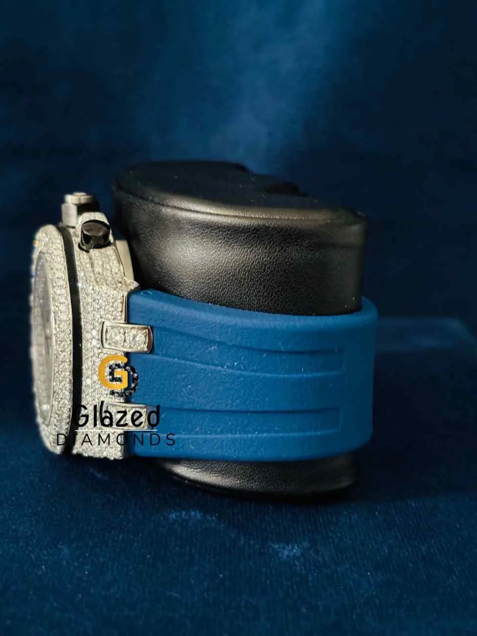 41 MM Multi Chronograph Blue Silicon Rubber Strap Wrist Moissanite Watch