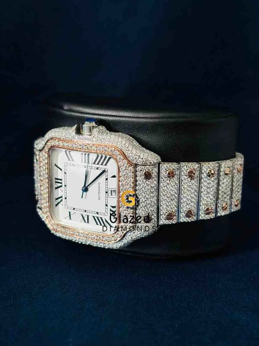 41 MM Two Tone White Dial Roman Number Stainless Steel Hip Hop Watch
