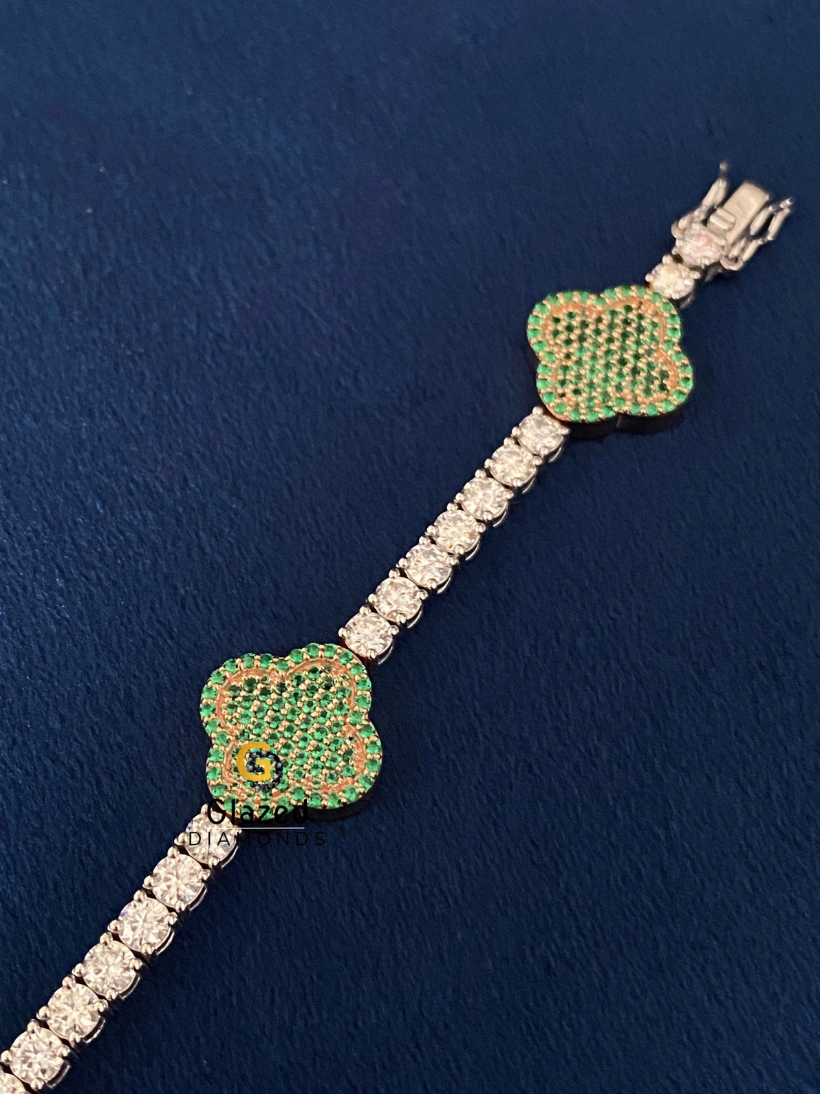 4MM Round Moissanite Clover Link Hip Hop Bracelet