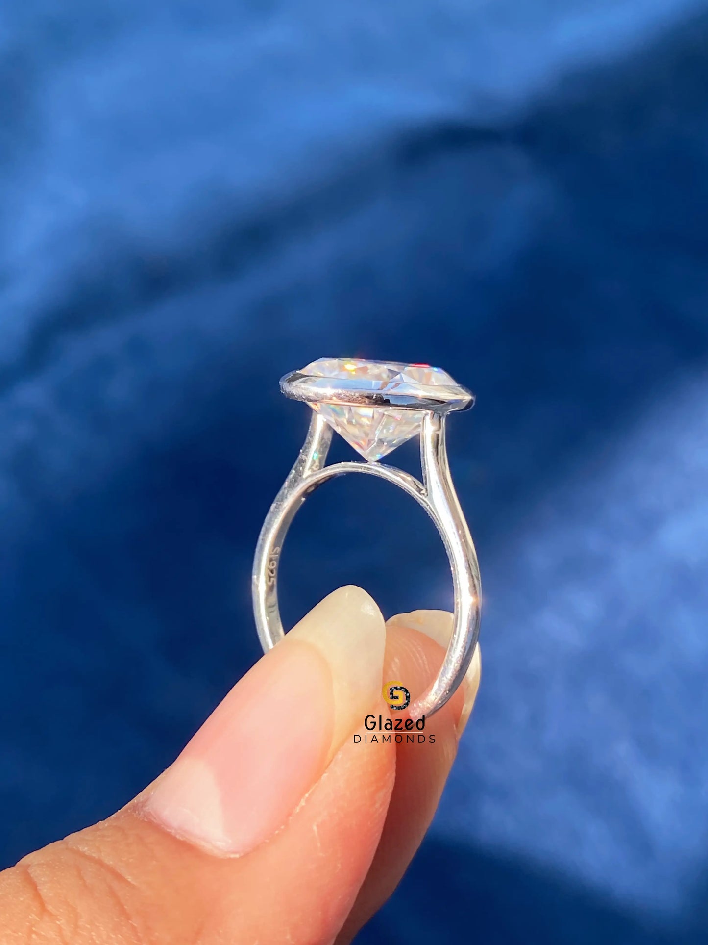 5Ct Oval Cut Moissanite Bezel Set Engagement Ring