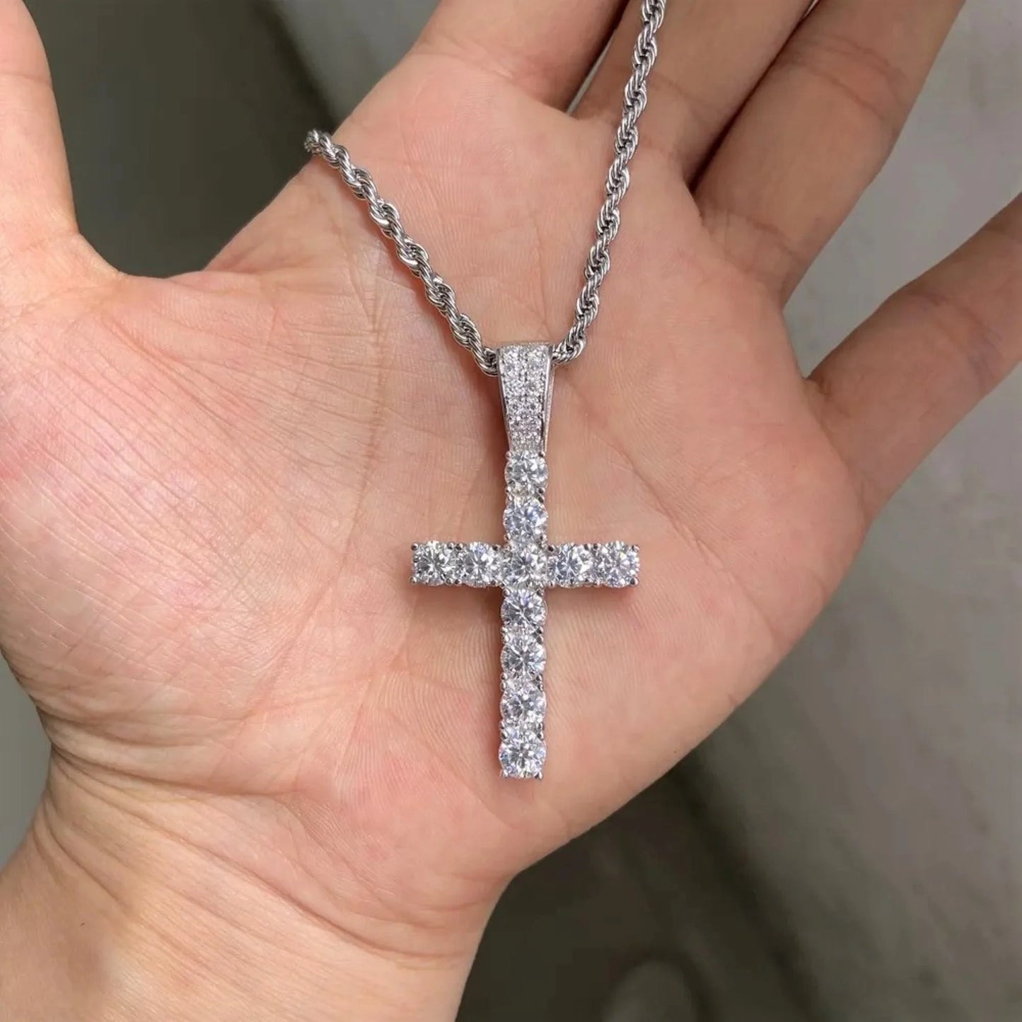 7 TCW Round VVS Moissanite Diamond Cross Pendant
