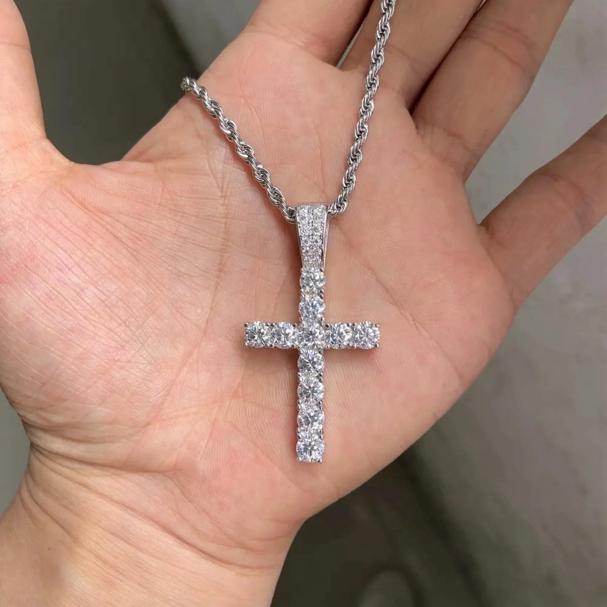 7 TCW Round VVS Moissanite Diamond Cross Pendant