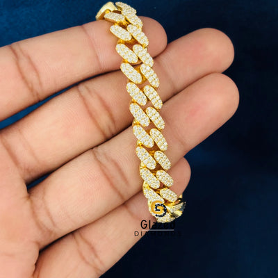 925 Silver 10MM Yellow Gold Plated Moissanite Cuban Link Bracelet