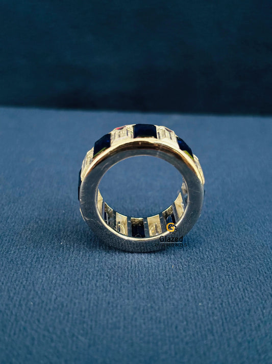 925 Silver Blue_ White Baguette Full Eternity Moissanite Band For Women