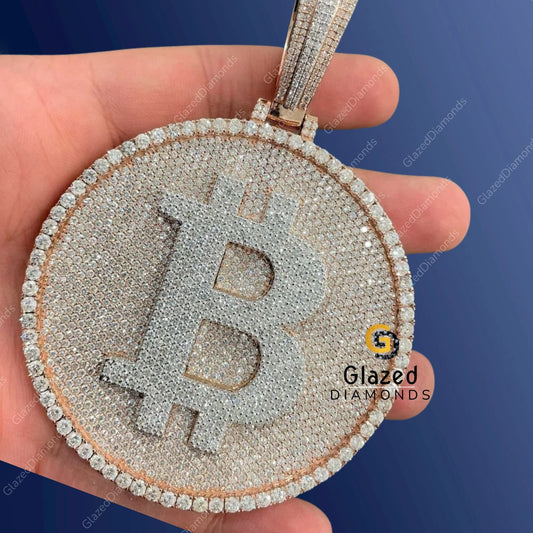 925 Silver Fully Iced Out Bitcoin Crypto currency Pendant