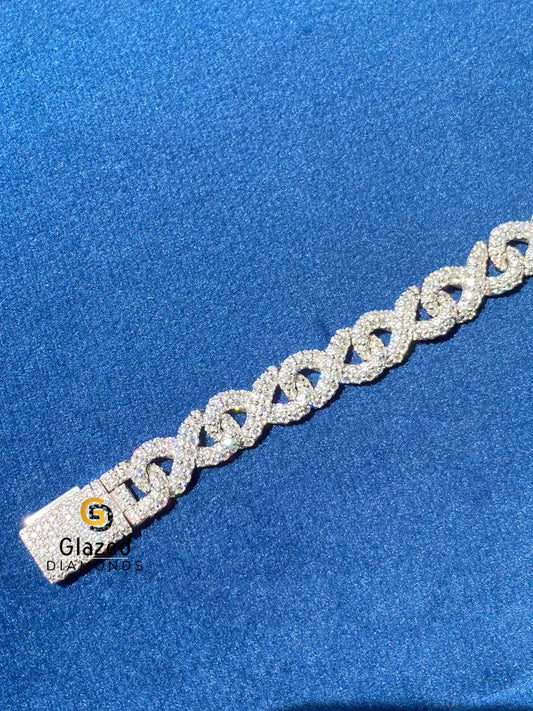 925 Silver Infinity Link Hip Hop Round Moissanite Bracelet