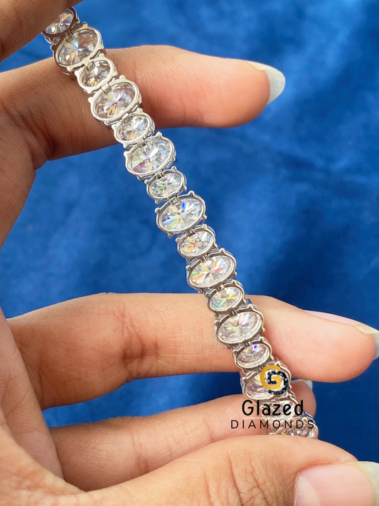 925 Silver Oval Moissanite D Colorless Tennis Link Bracelet