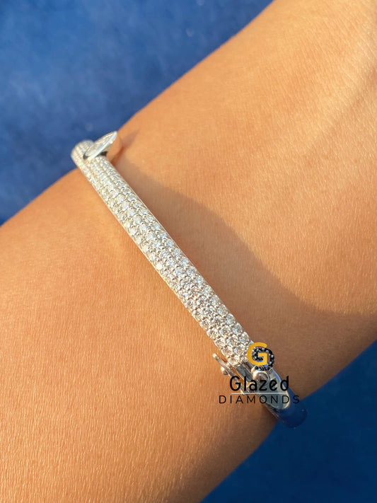 925 Silver Pear Cut Moissanite Pave Bangle Bracelet