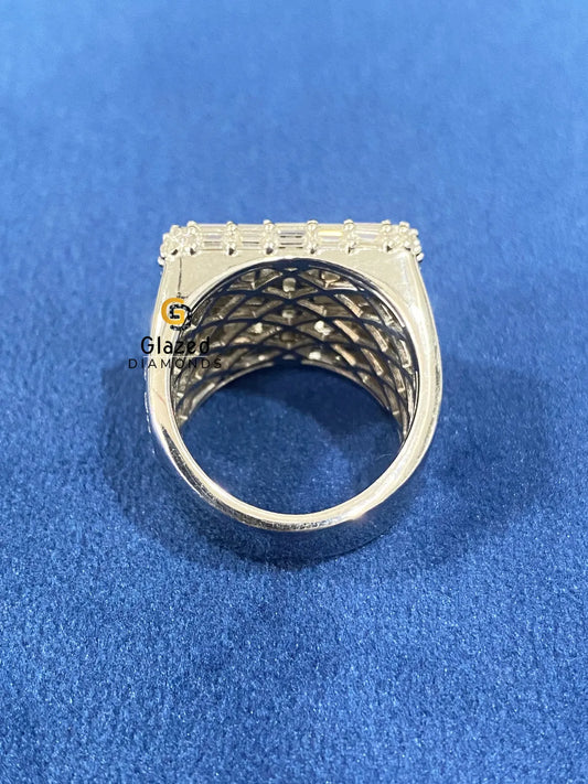925 Silver Round_Baguette Moissanite Hip Hop Ring