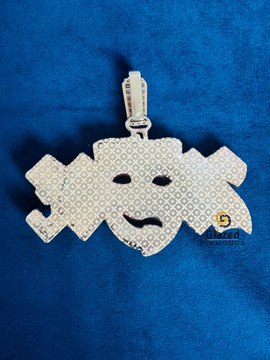 925 Silver Two Tone Studded Crying Face Moissanite Hip Hop Pendant For Men
