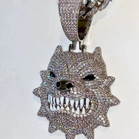 Angry Pit bull Dog Moissanite pendant