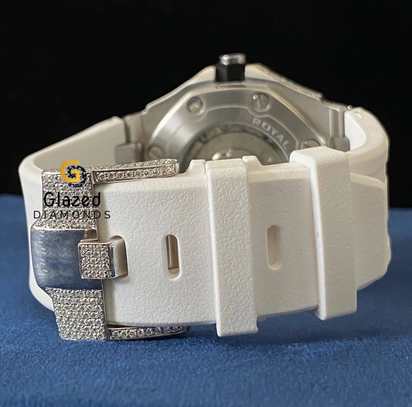 Bust Down Silicone White Strap VVS Moissanite Watch Arabic Face Dial