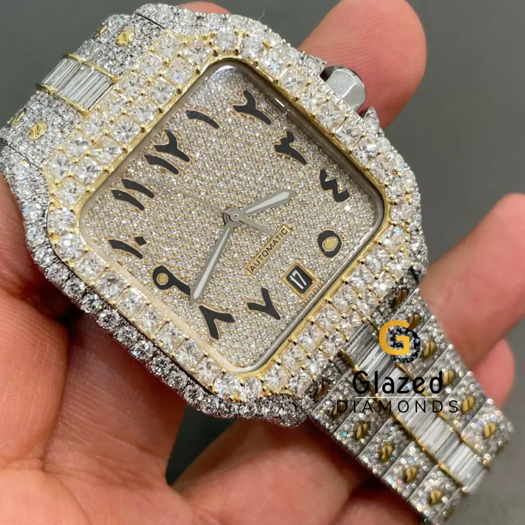 Arabic Baguette Dial Moissanite Watch For Sale