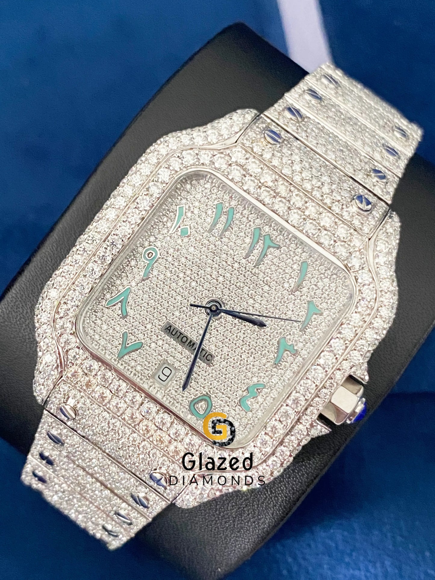 Arabic Dial VVs Diamond Studded Moissanite Watch