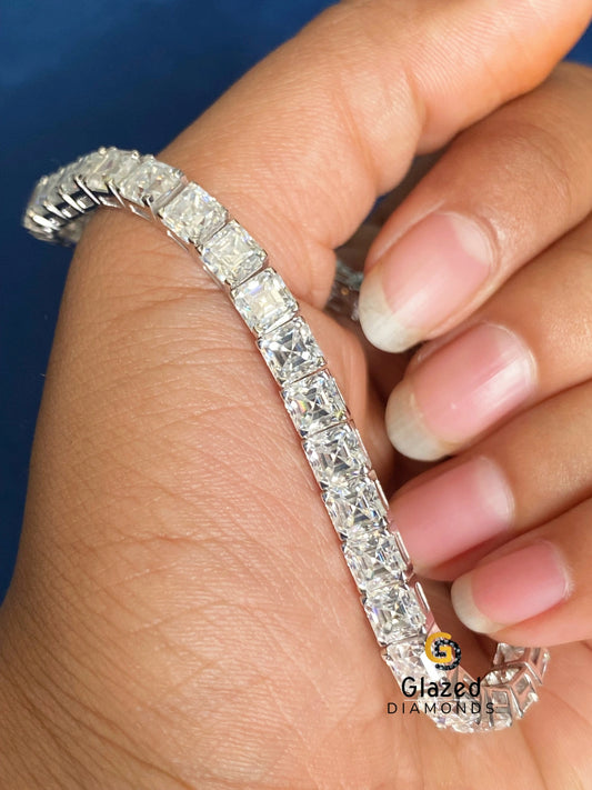 Asscher Moissanite Diamond Studded Tennis Link Bracelet