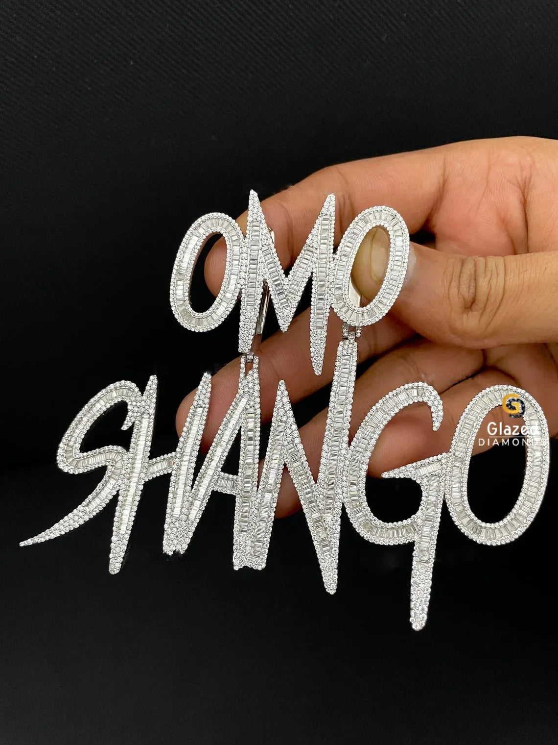 Baguette Round Diamond Name Pendant