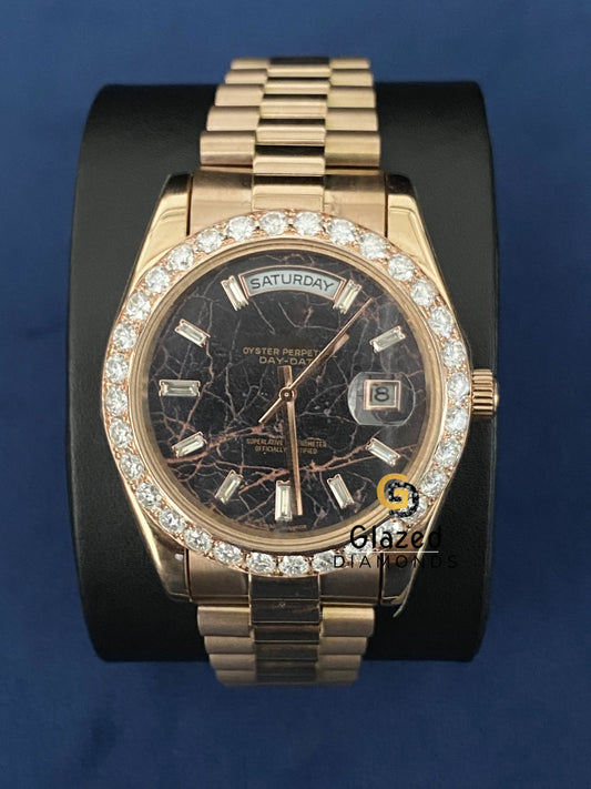 Black Bezel Stick Dial Presidential Belt Moissanite Hip Hop Watch