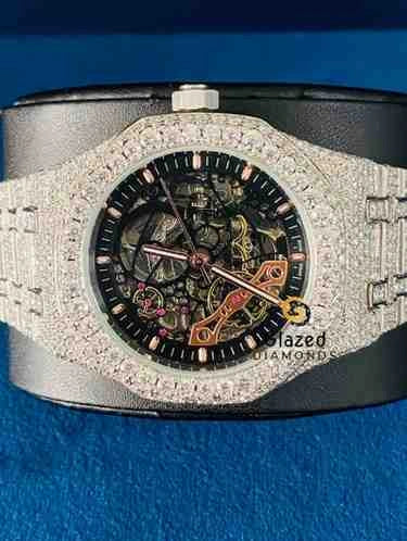 Black Skeletal Dial Hip Hop Moissanite VVs D Colorless Watch