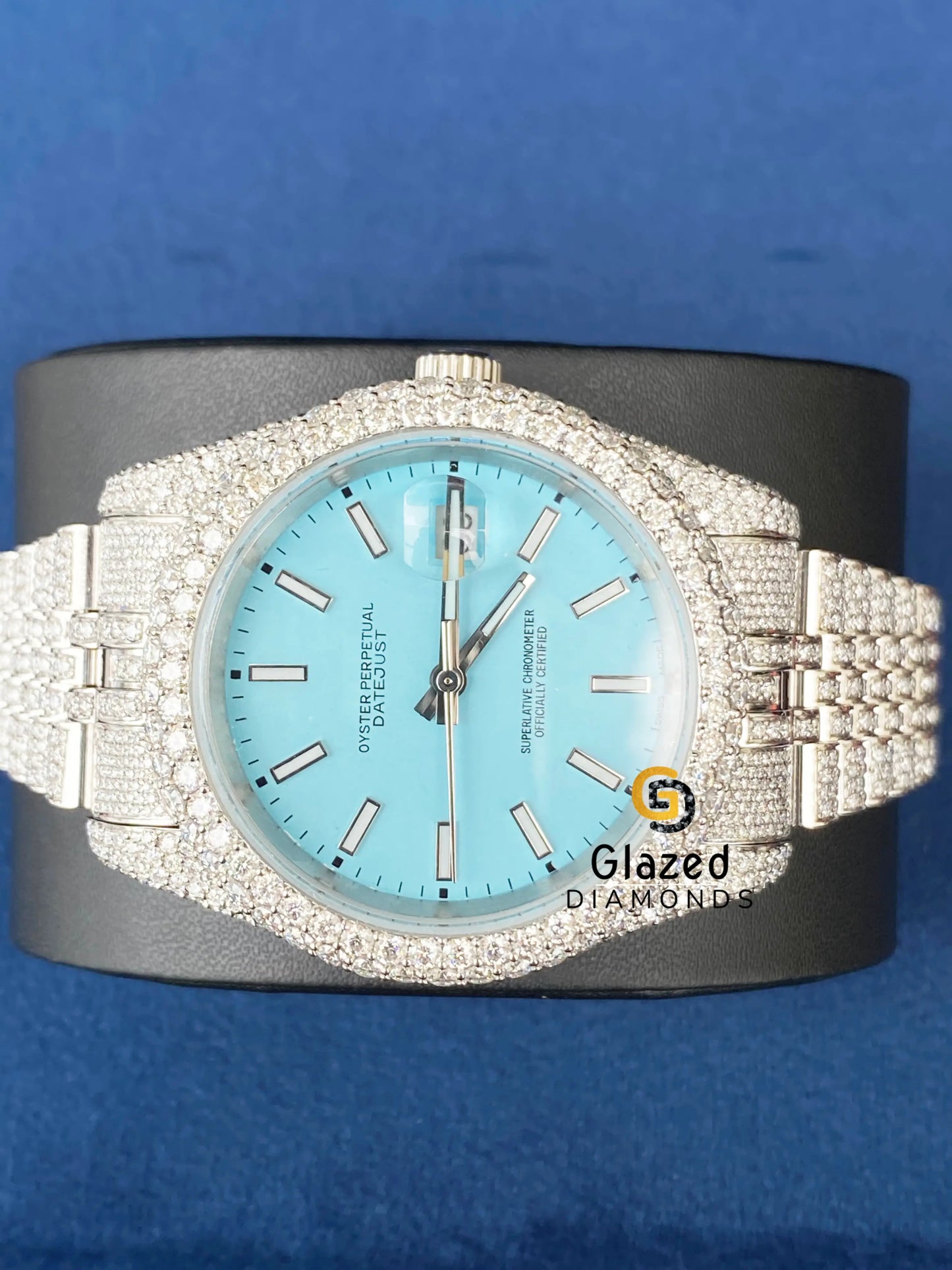 Blue Bezel Stick Dial Moissanite Hip Hop Watch