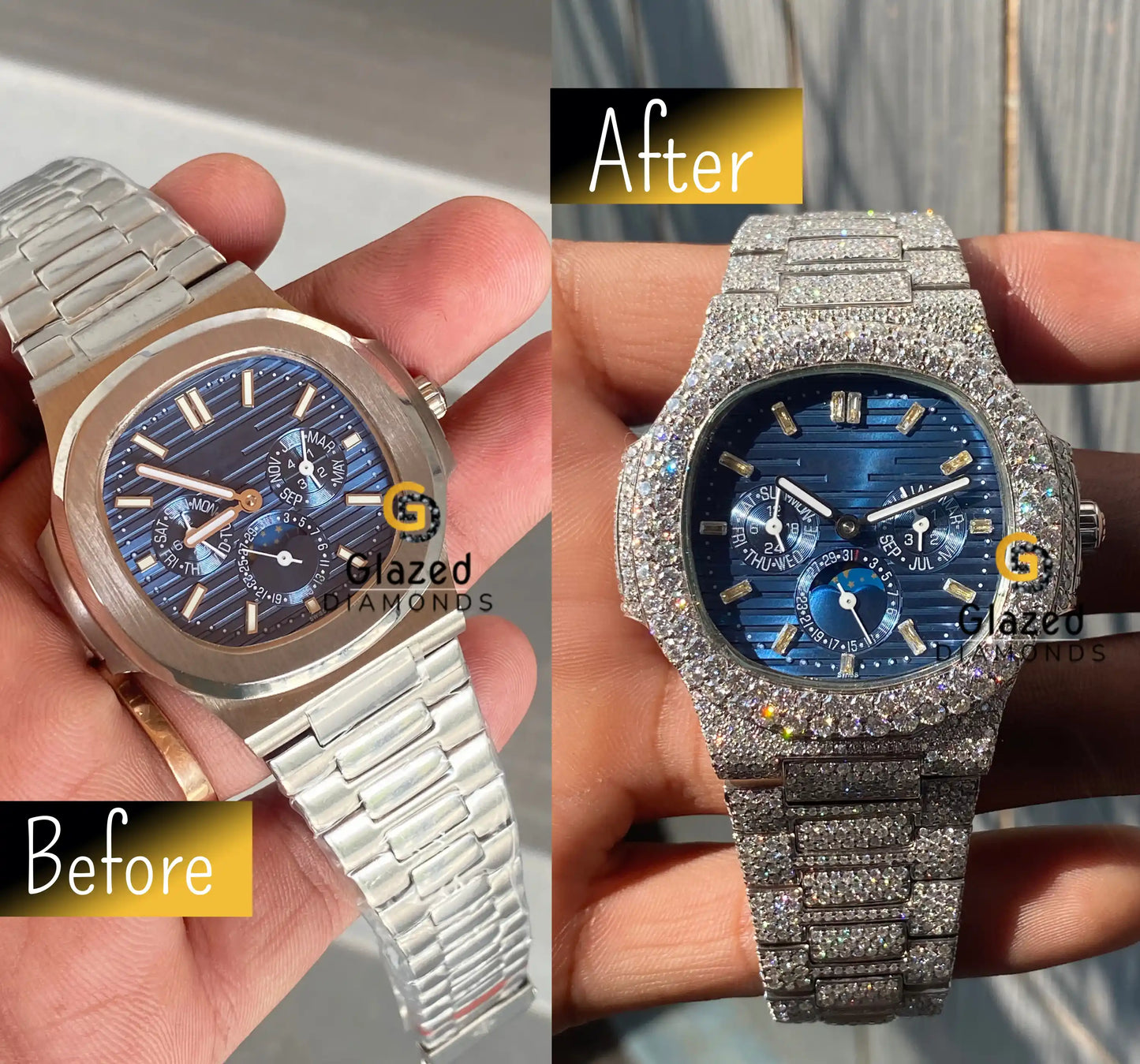 Blue Dial Before after Luxury Watch