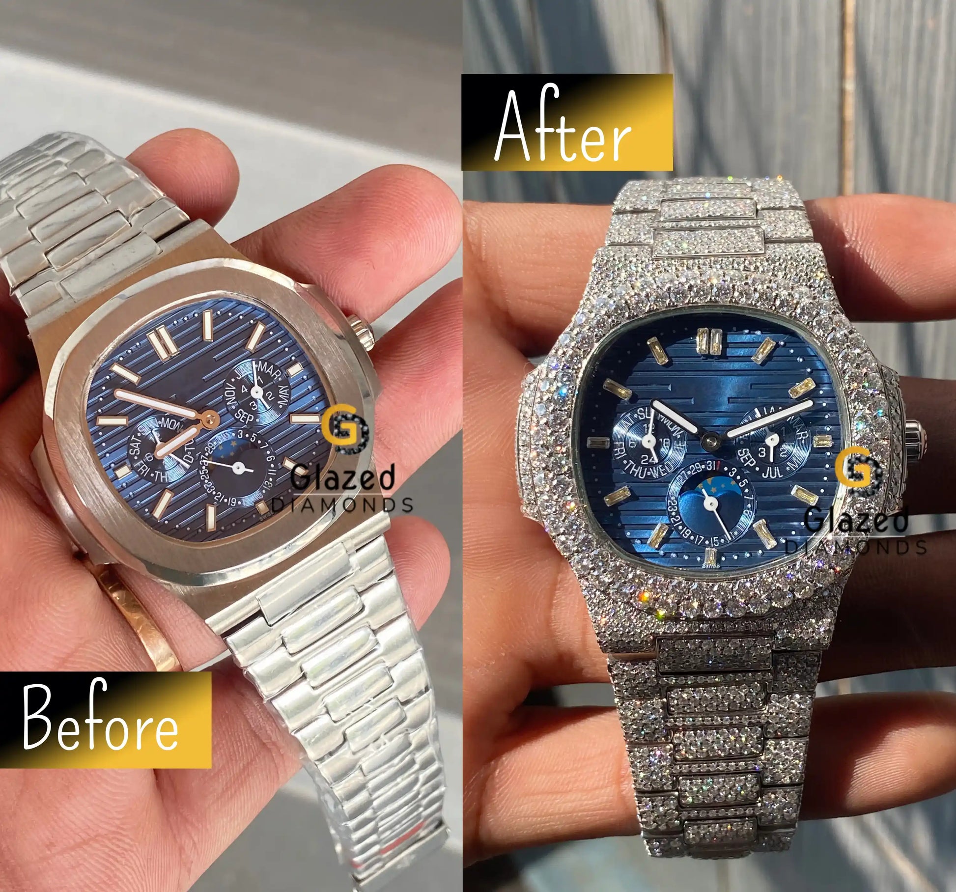 Blue Dial Before after Luxury Watch