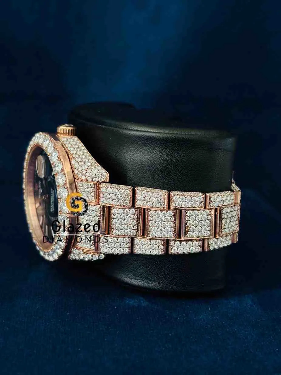Blue Dial Diamond Studded Stainless Steel Strap Watch