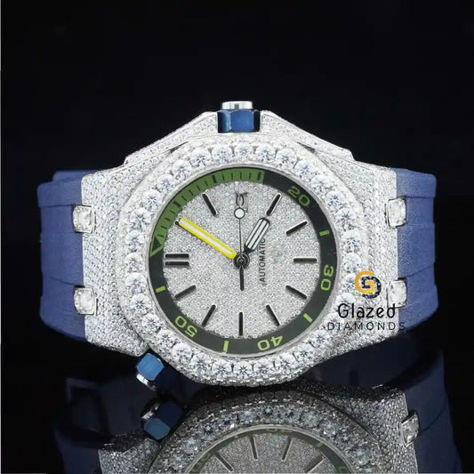 BlueI ced out Moissanite Watch For HIm