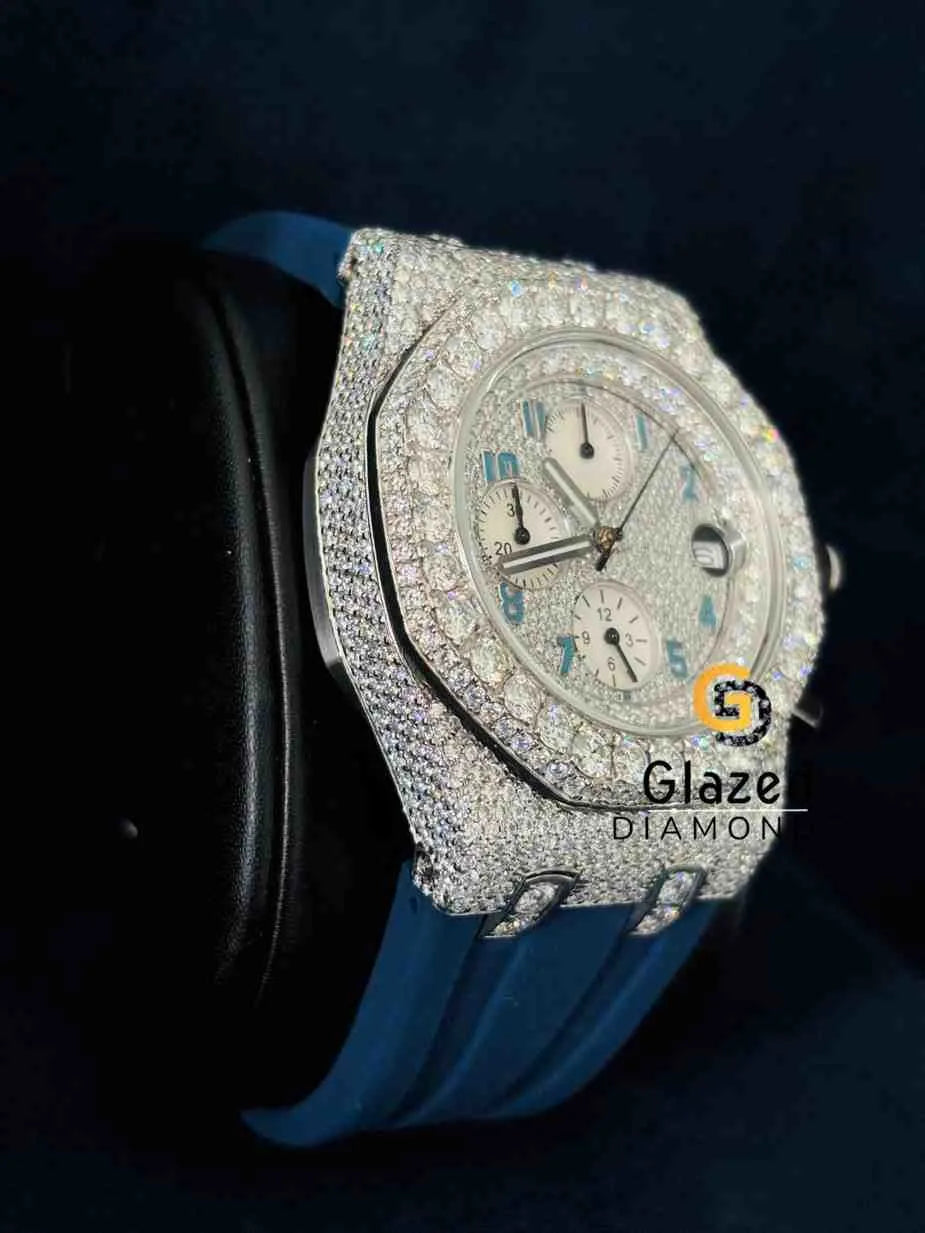 Blue Silicon Rubber Band Multi Chronograph Hip Hop Watch