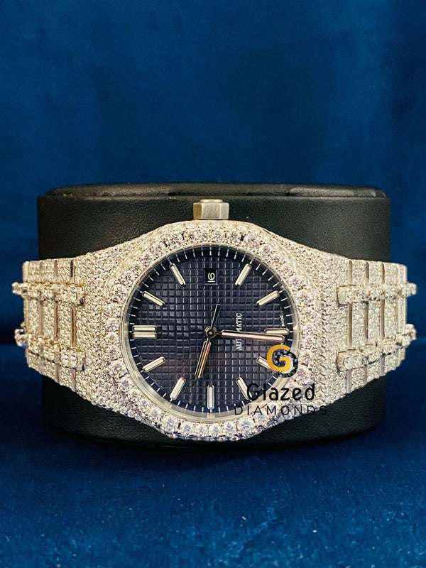 Blue Stick Dial VVs Moissanite Diamond Studded Watch