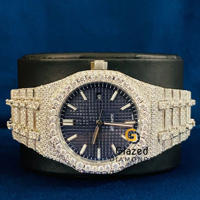 Blue Stick Dial VVs Moissanite Diamond Studded Watch