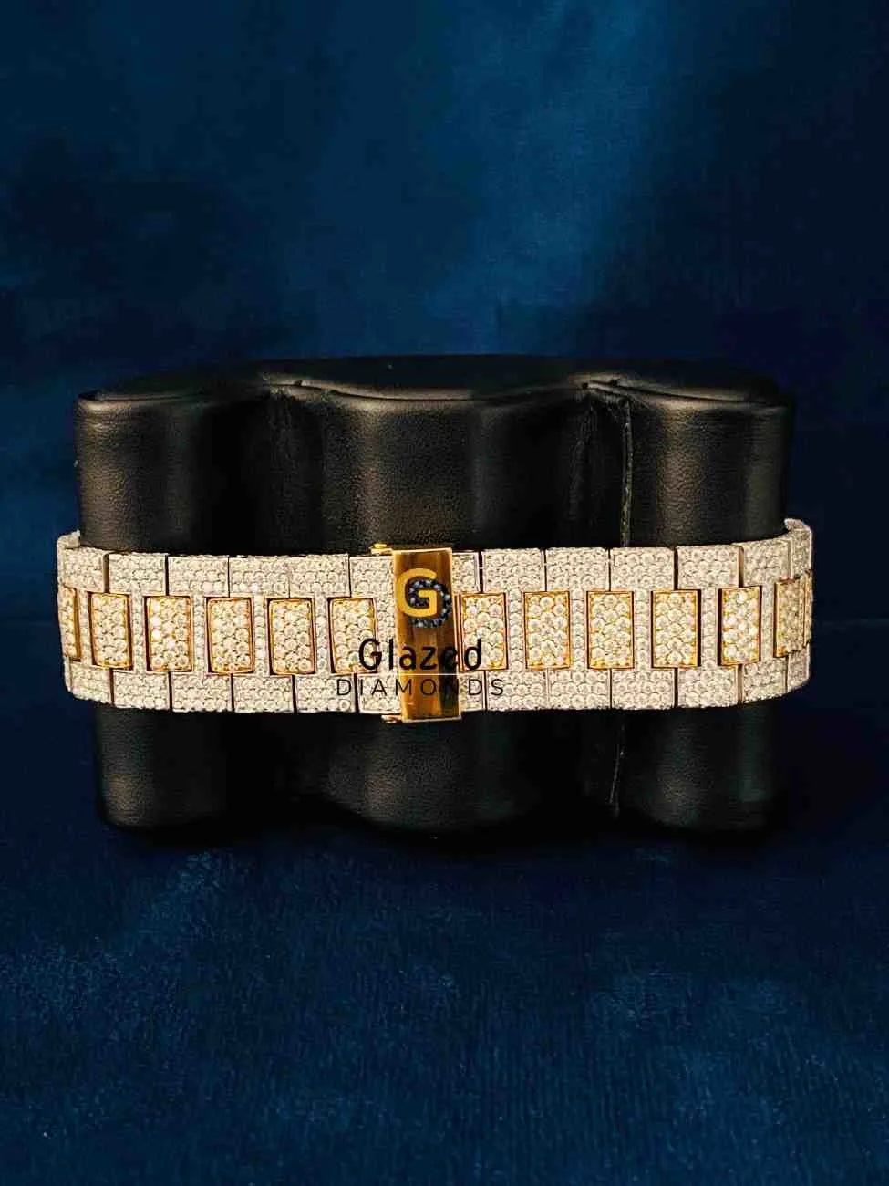 41MM Duel Tone Fully Iced Out Moissanite Wrist Watch