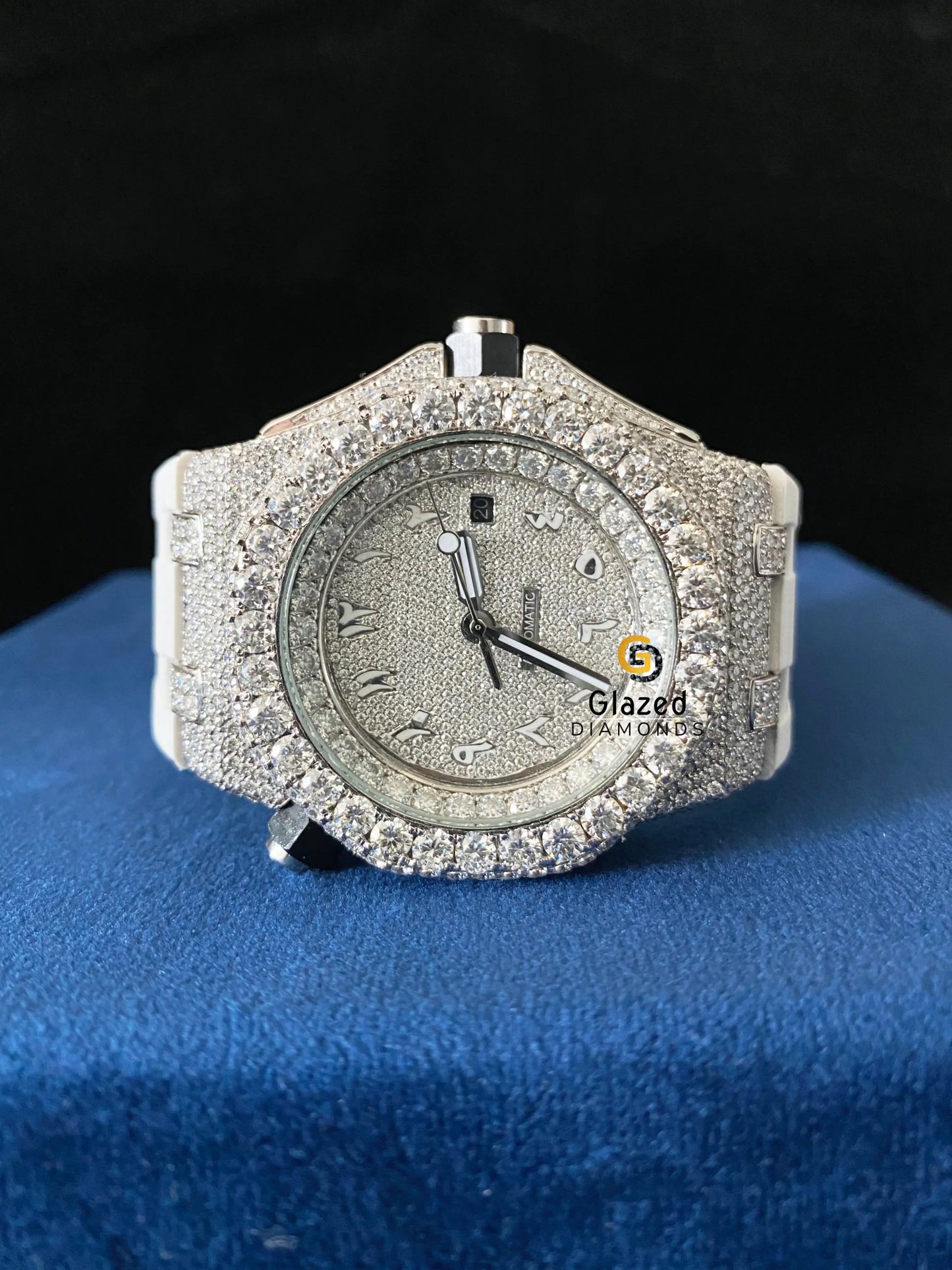 Bust Down Silicone White Strap VVS Moissanite Watch Arabic Face Dial