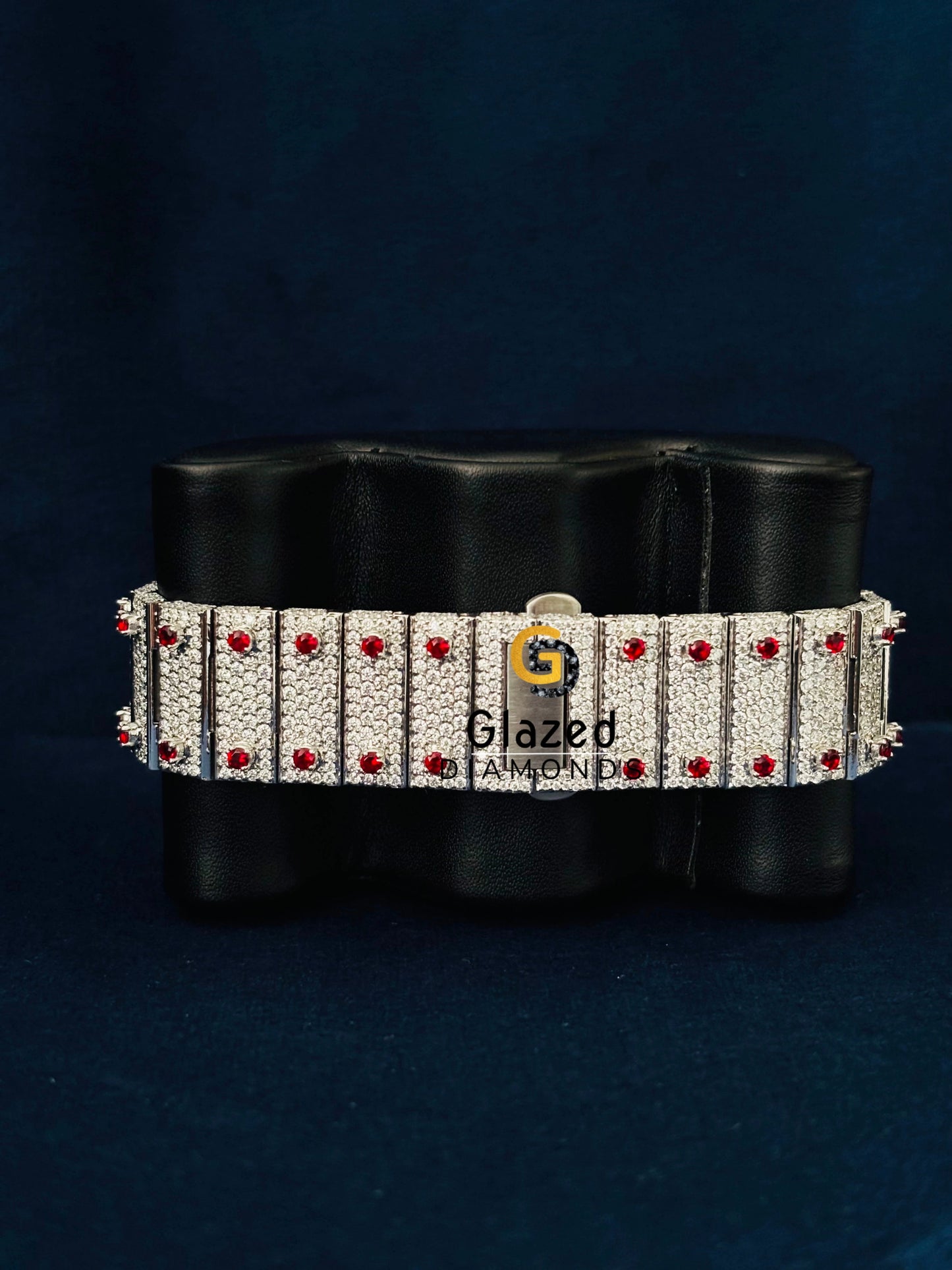 Bust Down Moissanite Studded Red Dial Watch For Him
