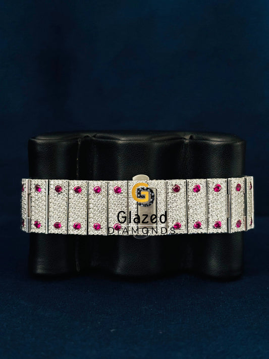 Bust Down Pink Roman Number Moissanite Watch for Him