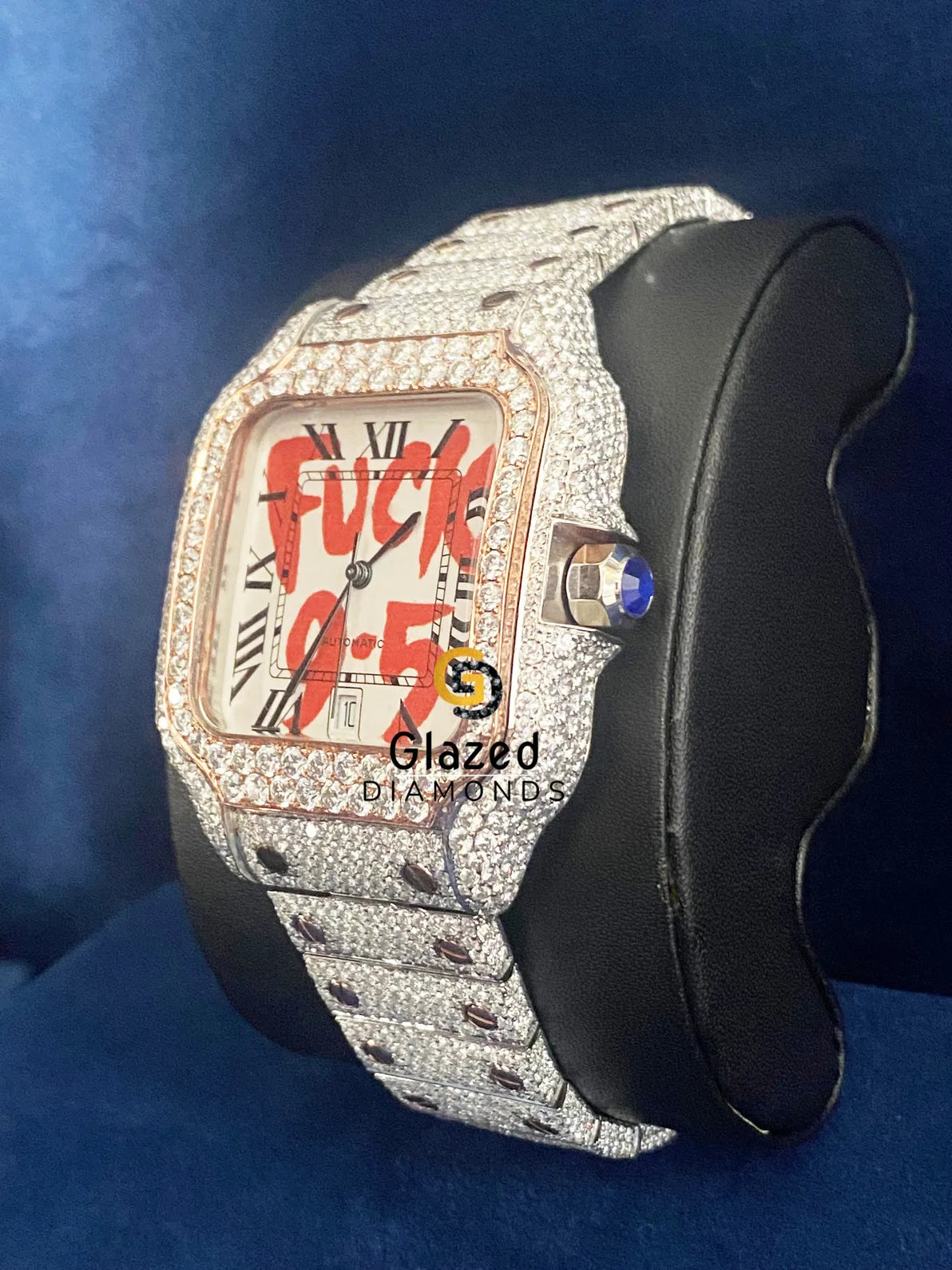 Bust Down Roman Dial Stainless Steel VVs Moissanite Watch