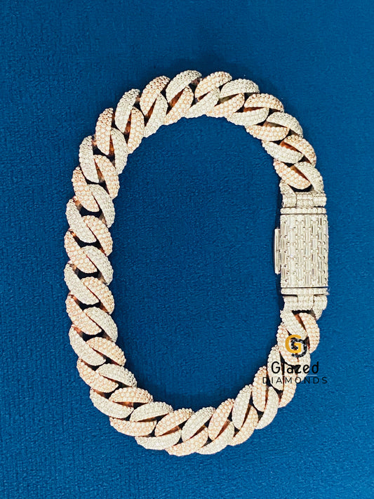 Bust Down Two Tone Moissanite D Colorless Cuban Link Bracelet